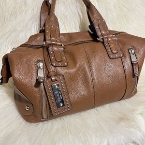 Tignanello Brown Leather Bag with Gold Chain Pattern